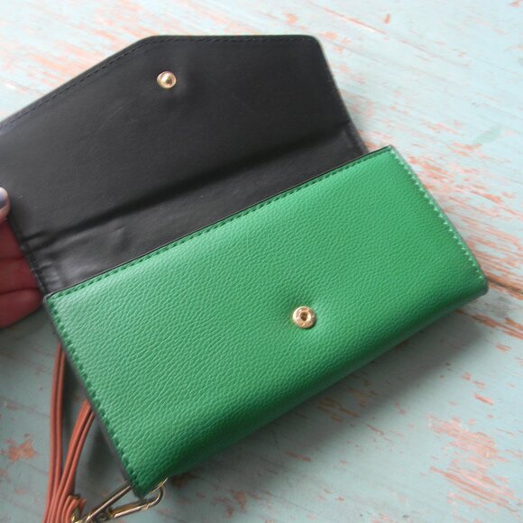 MIA K COLLECTION GREEN/BROWN GORGEOUS LARGE WALLET/WRISTLET CLUTCH - Picture 8 of 9